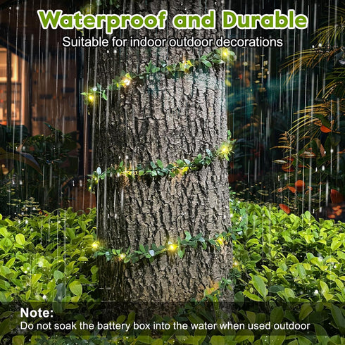 Battery Operated Vine String Lights, 33 Ft 100Led 8 Modes, Warm White Light with Green Vine, Suitable for Indoor and Outdoor, Wedding, Garden, Par...