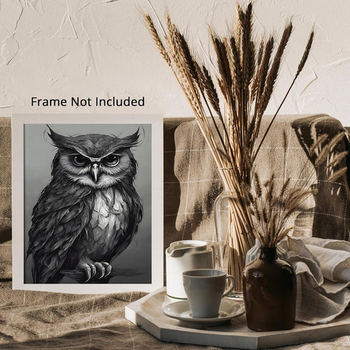 Posterizer 1 pcs- majestic black and white owl print-Gothic Art-Art for Animal Lovers- Living Room Bedroom Decor- unframed wall art...
