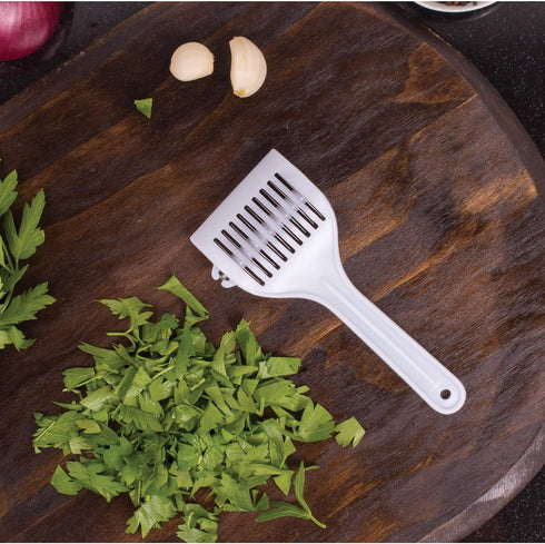 HIC’s Gourmet Rolling Fresh Herb and Multipurpose Kitchen Mincer, with 9-Stainless Steel Blades, White...