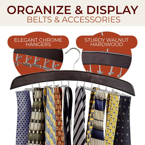 Richards Wooden Tie Rack Hanging Organizer for Mens Closet Accessories, Space Saving Necktie Holder for Storage and Display, Holds 24 Ties, Hook, ...