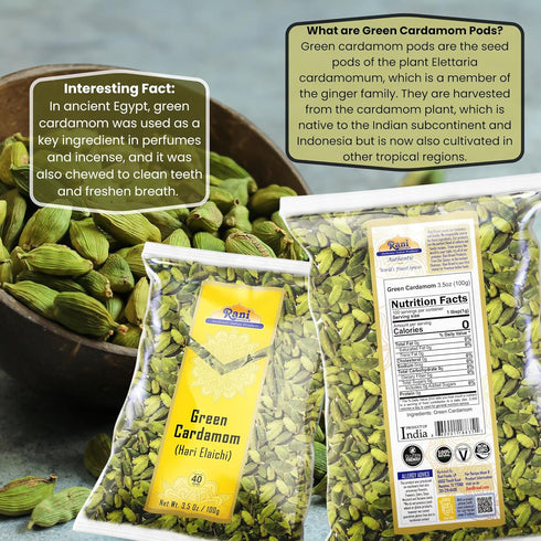 Rani Green Cardamom Pods Spice (Hari Elachi) 3.5oz (100g) ~ All Natural | Vegan | Gluten Friendly | NON-GMO | Product of India...
