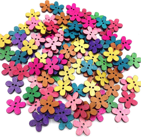 100PC Wood Sewing Buttons, Flower Buttons with 2 Holes Buttons for Sewing DIY Craft Decorative, 20mm x 19mm(6/8" x 6/8")...