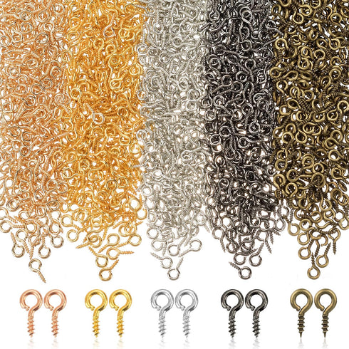 OIIKI 2000Pcs Screw Eye Pins, 5 Colors Small Metal Eye Pins Hooks, Mini Sturdy Eyelets Screw Threaded Clasps for Jewelry Making, Resin, DIY Arts C...