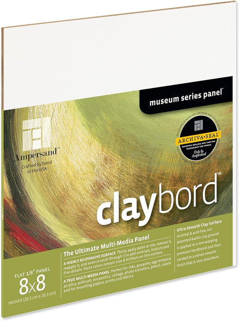 Ampersand Art Supply Wood Painting Panel: Museum Series Claybord, 8" x 8", 1/8" Flat Profile...
