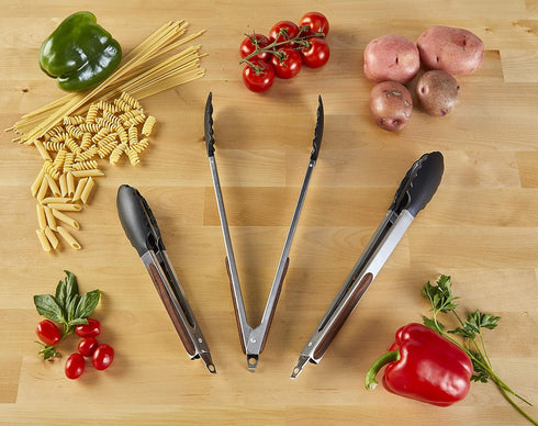 IMUSA USA Woodlook 9" Stainless Steel Locking Food Tongs-for Cooking, Grilling, and Barbecue's, 9"...