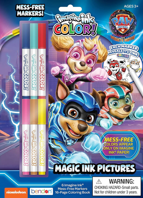 PAW Patrol The Mighty Move 16 Page Imagine Ink Coloring Pad, with 6 Mini Mess Free Markers, Bendon 58596...