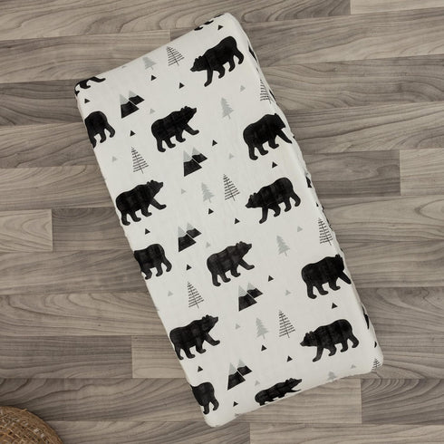 Organic Baby Changing Pad Cover - Muslin Fitted Changing Pad Cover for Boys - Soft and Breathable, Baby Bear Woodland, 16”x32”...