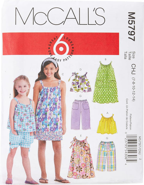McCall's Patterns M5797 Children's/Girls' Tops, Dresses, Shorts and Pants, Size CHJ (7-8-10-12-14)...