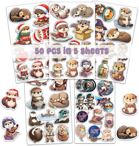 Pack 50 PCS Otter Stickers Cute Bank Beaver Animal Vinyl Decals Waterproof Label Decoration Water Bottles Bumpers Skateboard Guitar Phone Case Ite...