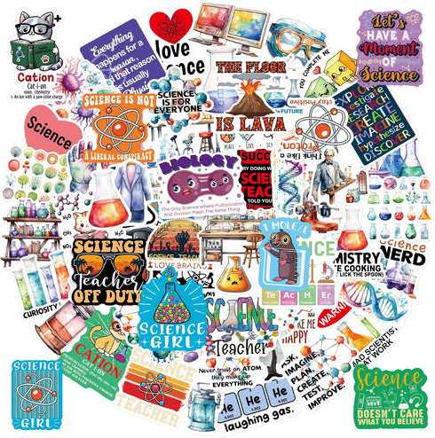 100 Pcs Natural Science Stickers Physics Chemistry Biology Experiment Vinyl Waterproof Stickers Student Laboratory Decals for Laptop Water Bottle ...