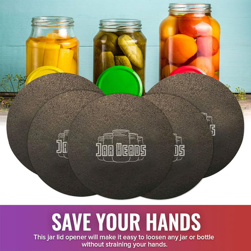 JAR HEADS Rubber Jar Opener Gripper Pad 5 Pack - Thick 5 Inch Grippers for Opening Jars Made in the USA - Jar Opener for Weak Hands & Seniors with...