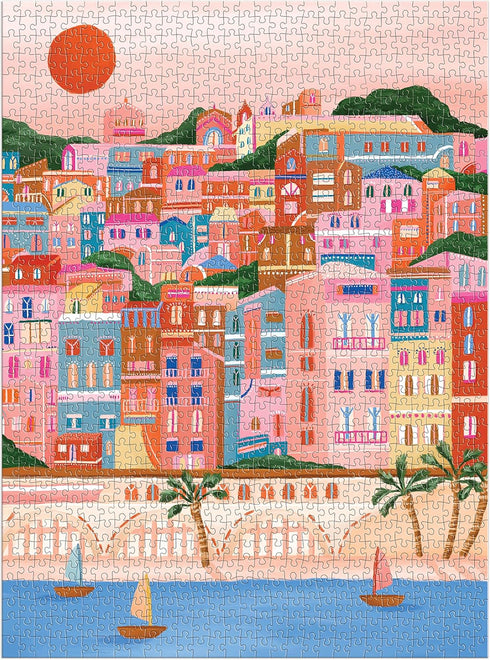 Galison French Riviera – 1000 Piece Puzzle Fun and Challenging Activity with Bright and Bold Artwork of French Architecture by The Sea for Adults ...