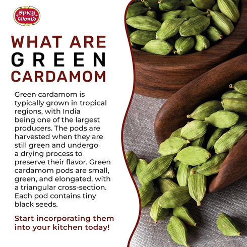 Spicy World Whole Green Cardamom Pods 7 Oz Large Bag (200g) - Natural Spice, Vegan, Large, Aromatic - By Spicy World...