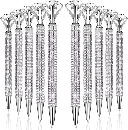 10 Pcs Big Diamond Pens with Crystal Bling Rhinestone Metal Glitter Ballpoint Pens Black Ink Retractable Cute Fancy Wedding bridal shower Gift Off...