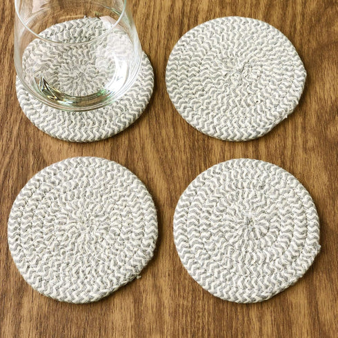 Stylish Braided Corded Coaster, Set of 4 (4" Round, Gray)...