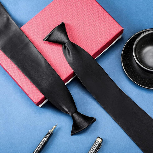 2 Pieces Men's Clip on Ties Solid Color Clip on Ties Pre Tied Neckties for Office School Uniforms(Black,18 Inches)...