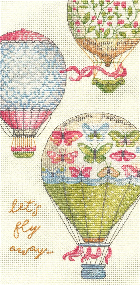 Dimensions Gold Petite Counted Cross Stitch Kit 'Let's Fly Away' Hot Air Balloon Pattern, 18 Count Ivory Aida Cloth, 4'' x 8''...