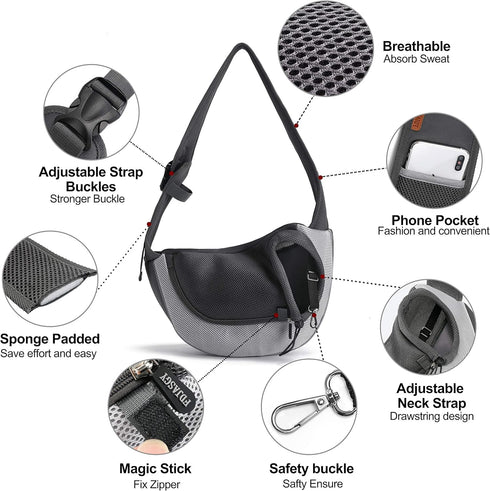 FDJASGY Pet Sling Carrier for Small Dogs Cats,Breathable Mesh Travelling Hand Free Puppy Backpack with Pouch and Adjustable Strap Carrier...