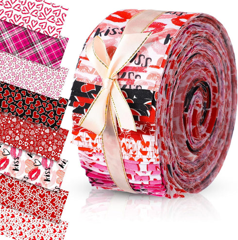 40 Pcs Valentine's Day Cotton Fabric Quilting Strips Craft Fabric Bundle Cotton Strips Patchwork Fabric Sets with Different Patterns Craft Sewing ...