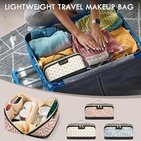 Travel Makeup Bag, Large Capacity Cosmetic Bags for Women, Water-Resistant Portable Travel Toiletry Bag Skincare Bag Stuff for Women with Handle a...