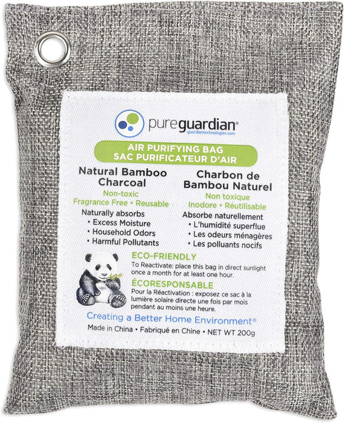 PureGuardian CB200 Bamboo Charcoal Air Purifying Bag, Eco-Friendly, Naturally Absorbs Odors, Excess Moisture and Pollutants, 200g, Gray...