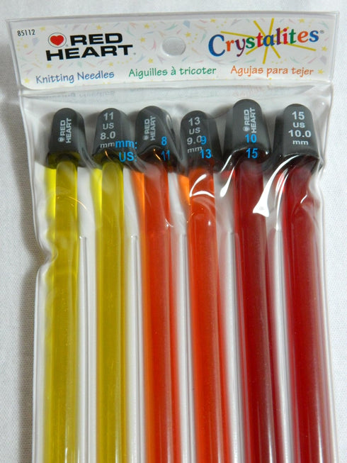 Red Heart 10" Crystalites Single Point Acrylic Knitting Needle Set of 3 Pair Size 11/13 / 15 US (8mm/9mm/10mm) Ships Free...
