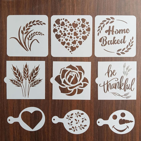9 Pieces Bread Stencils Baking Stencil Set Cook Stencil Baking Template Bread, Cake, Coffee,Pie, or Cookie Stencils Template Mold for Decorating...