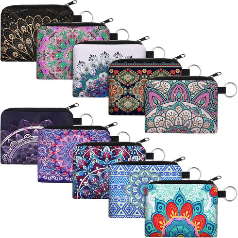 10 Pieces Small Coin Purse for Women Girls, Change Purse Pouch Mini Wallet Coin Bag with Zipper (Bohemian Series)...