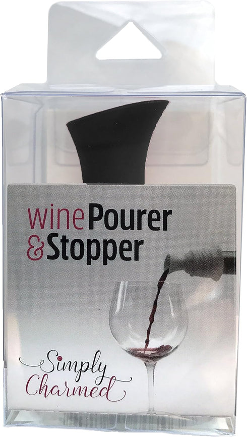 Wine Stopper and Pourer –Black Silicone Two in One Accessory to Serve and Save Wine More Easily by Simply Charmed...