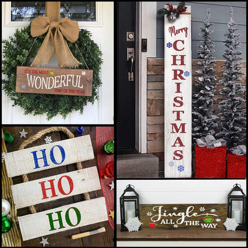 Christmas Stencils for Painting on Wood - Vertical Merry Christmas and Let it Snow Sign - Large Christmas Stencils for Crafts Reusable - Pefect si...