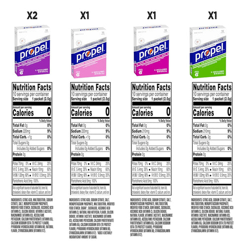 Propel Electrolyte Enhanced Water Drink Mix Powder Packets, 4 Flavor Variety Pack, Zero Calorie & Zero Sugar Hydration with Electrolytes and Vitam...