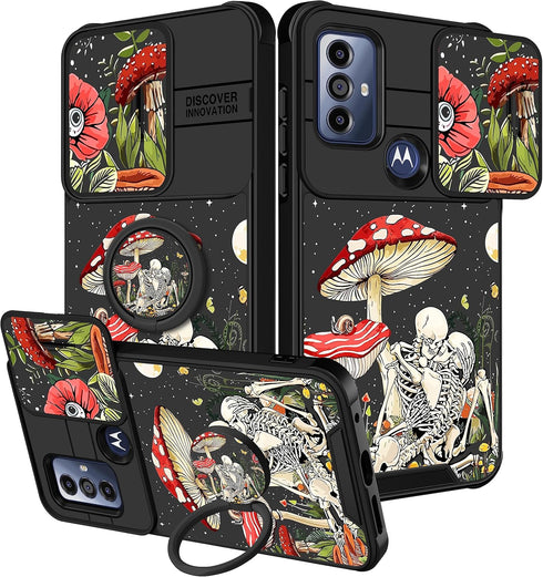 Phone Case for Moto G Pure/G Power 2022/G Play 2023, 2-Mushroom Skull, Thermoplastic Polyurethane, Kickstand, 6.5 inch, Women's Case...