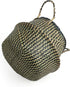 Woven Seagrass Belly Basket for Storage Plant Pot Basket and Laundry, Picnic and Grocery Basket (Medium, black strips)...