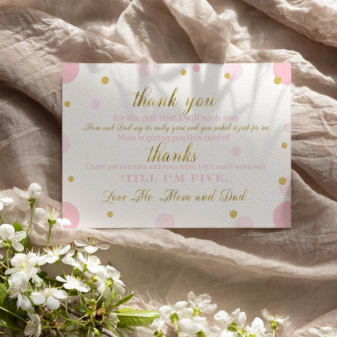 Pink and Gold Baby Shower Thank You Cards with Envelopes - Blank Notes with Prefilled Message for Girls - Personalize Cute Princess Twinkle Star N...