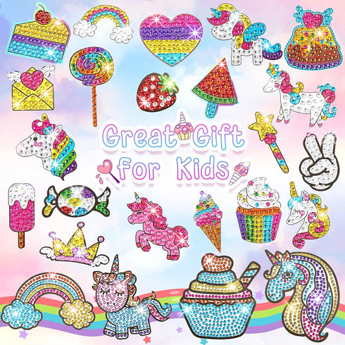 Gem Painting Kit for Kids, 24 Pieces DIY Painting Stickers, 4 Suncatchers and DIY Painting Tools to Create Your Own Diamond Stickers Cute Art Craf...