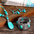 3 Pieces Bohemian Turquoise Jewelry Set Women Western Jewelry Set Turquoise Pendant Necklace, Vintage Turquoise Dangle Earrings, Stretchable Turqu...