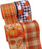 Ribbli Fall Ribbon,4 Rolls Fall Burlap Thanksgiving Ribbon 2.5 Inch Total 60 Feets(20 Yards), Pumpkin/Buffalo Plaid/Fall Check and Plaid, Fall Wir...