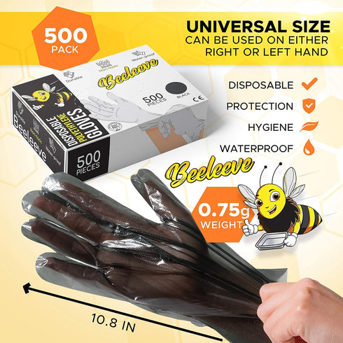 [500-Box Disposable Plastic Poly Gloves - One Size Fits Most - Color Variants - Single-Use Hand Covers for Food Safe Handling, Preparation, Kitche...