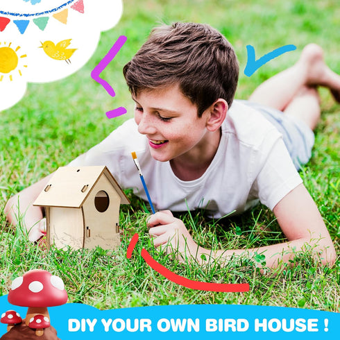 BELLOCHIDDO Bird House Kits for Kids Ages 4-8 - DIY Wooden Birdhouse Kit for Kids to Build and Paint,Bird House Kit Craft Includes Paints & Brushe...