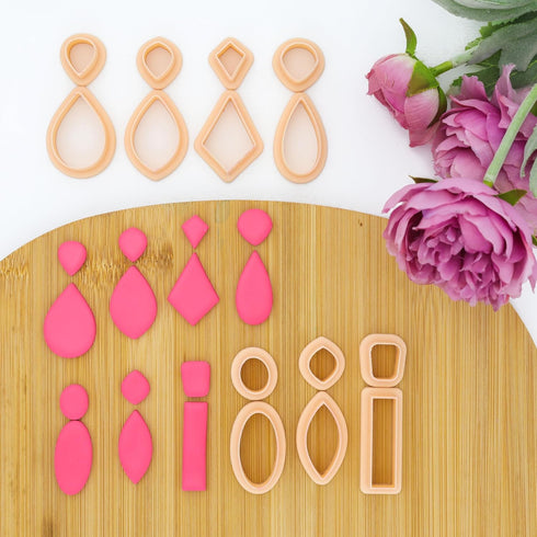 GOTO CLAY TOOLS Basic Shapes Dangle Polymer Clay Cutters for Earrings, Polymer Clay Cutters, Dangle with Studs, Set of 14 Clay Cutters CTCMB-8...