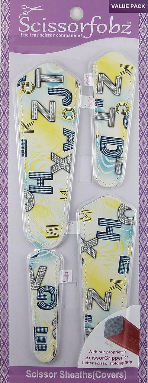 Scissors sheaths by SCISSORFOBZ with ScissorGripper -VALUE PACK-4 sizes- Designer Scissor Covers Holders for embroidery sewing quilting - Quilters...