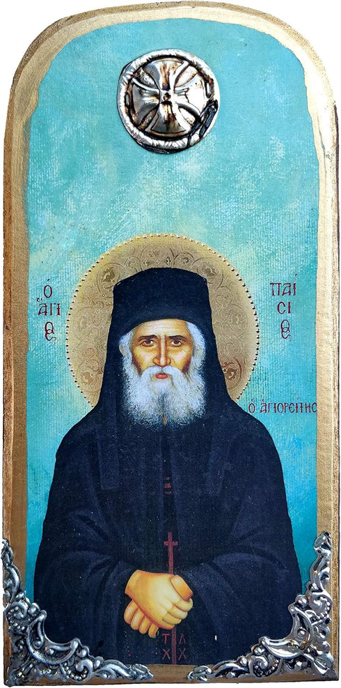 Wooden Greek Christian Orthodox Wood Icon of Saint Paisios / OP10...