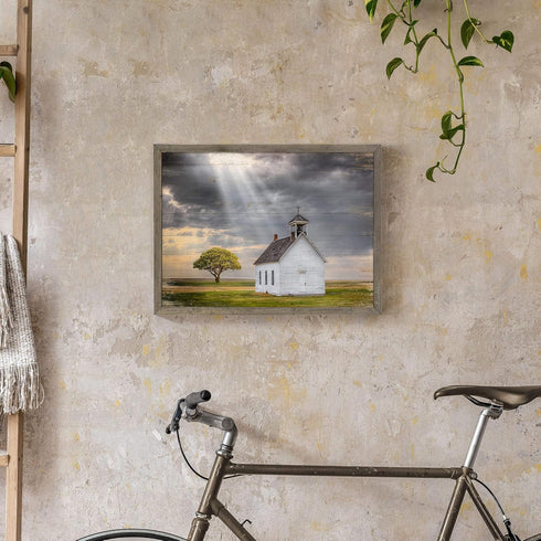 Beautiful Scene Wooden Art Framed: Little House under the Sun Wood Artwork Painting with Framed for Office (12'' x 16'' x 1 Panel)...