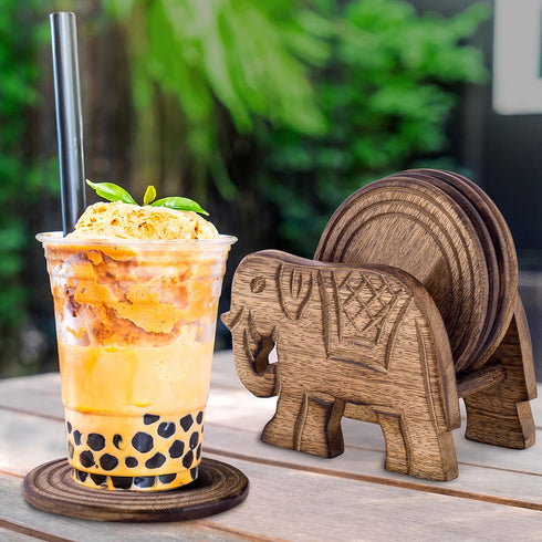 Divit Coasters Wooden for Drinks, Eco-Friendly, Absorbent, Antique Look Handcrafted Coasters (Elephant)...