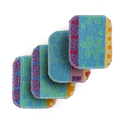 Set of 4 Premium Paperless Kitchen Dish Wash Scrubs – Sponge Scour Pads Made of 100% Natural Organic Fibers W/Non-Toxic Coat – Non-Scratch Surface...