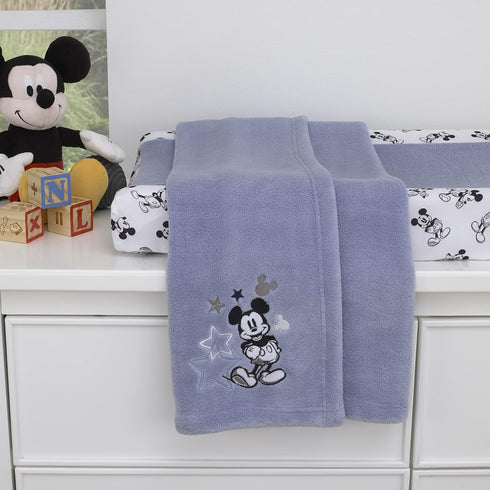 Disney Mickey Mouse - Timeless Mickey Baby Blue Super Soft Coral Fleece Baby Star Blanket, Light Blue, Black, White...