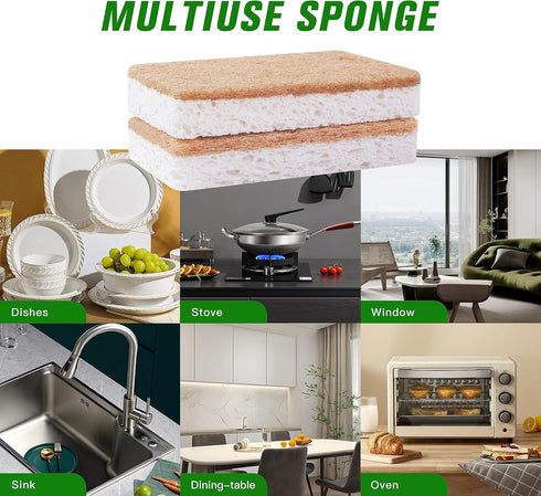Natural Kitchen Sponge 12 Packs - Biodegradable Sponge - Eco-Friendly Sponge for Sustainable Living - Compostable Wood Cellulose and Coconut Washi...