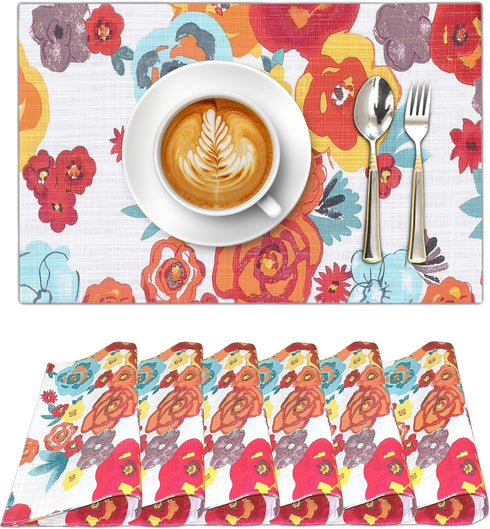 Ruvanti Placemats 100% Cotton 13x19 Inch, Dining Table Placemats Set of 6, Modern Place Mats for Dining Table Decor, Kitchen & Table Linens, Coffe...