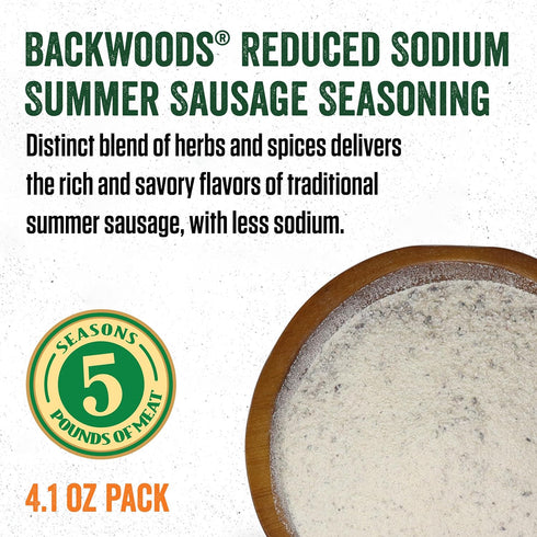 LEM Products Backwoods Reduced Sodium Summer Sausage Cured Sausage Seasoning, Ideal for Wild Game, Seasons Up to 5 Pounds of Meat, 4.1 Ounce Packe...