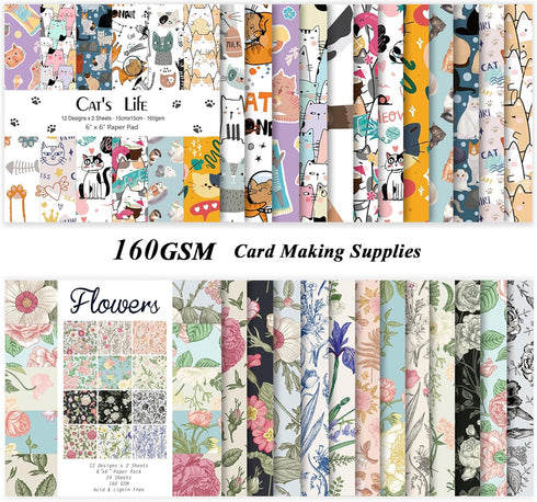 48 Sheets 24 Designs Scrapbook Paper Pad, 6"×6" Single-Sided Decopodge Craft Paper,Cardstock Paper,Scrapbooking DIY Decorative Background Cardmaki...